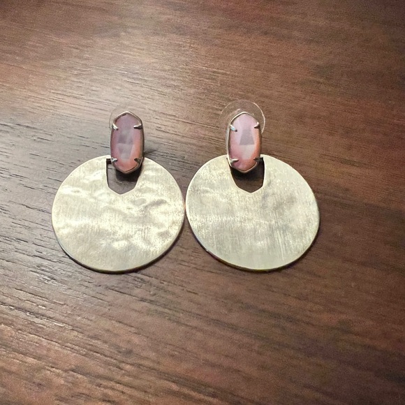 Kendra Scott Gold Earrings with Pink Stone - Picture 2 of 2